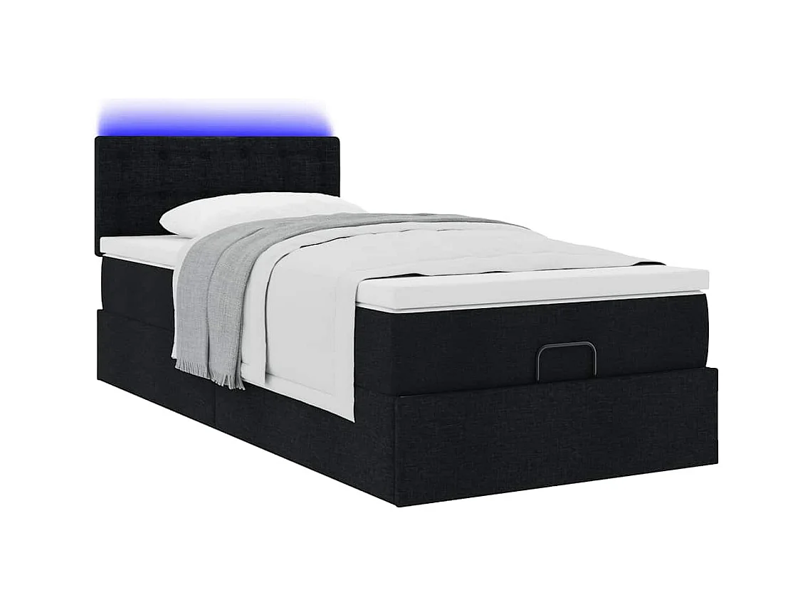 Lit ottoman avec matelas et LED noir 80x200cm tissu
