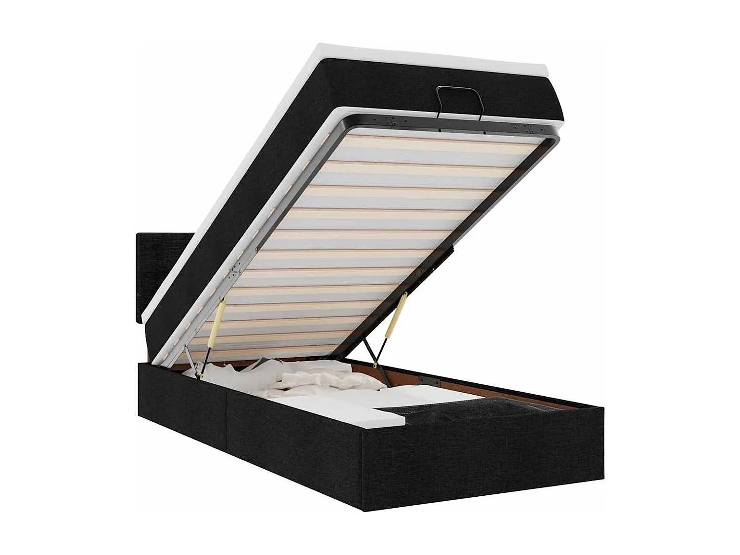 Pouf Letto con Materasso e LED Nero 80x200cm in Tessuto