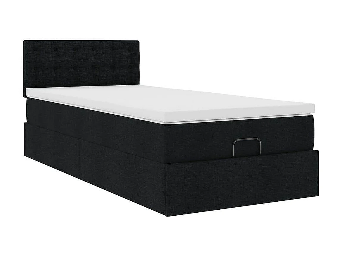 Pouf Letto con Materasso e LED Nero 80x200cm in Tessuto