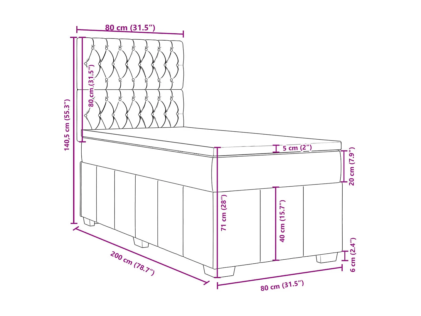 Boxspringbett mit Matratze Schwarz 80x200 cm Stoff