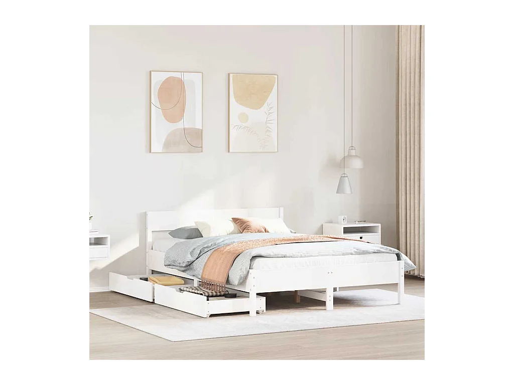 Letto senza Materasso Bianco 135x190 cm Legno Massello di Pino