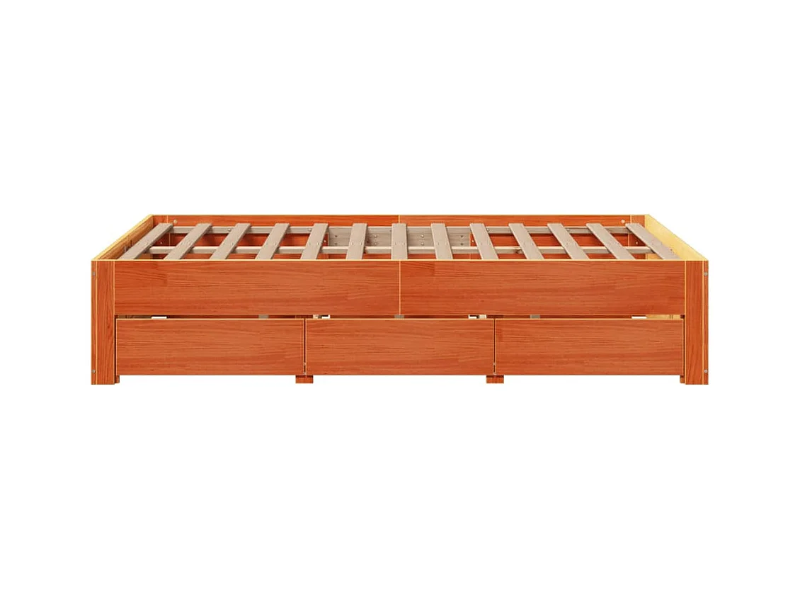 Massivholzbett ohne Matratze mit Schubladen Braun 135x190 cm