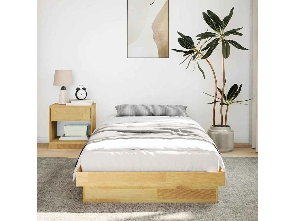 Cadre de lit sans matelas 75x190 cm bois massif de chêne