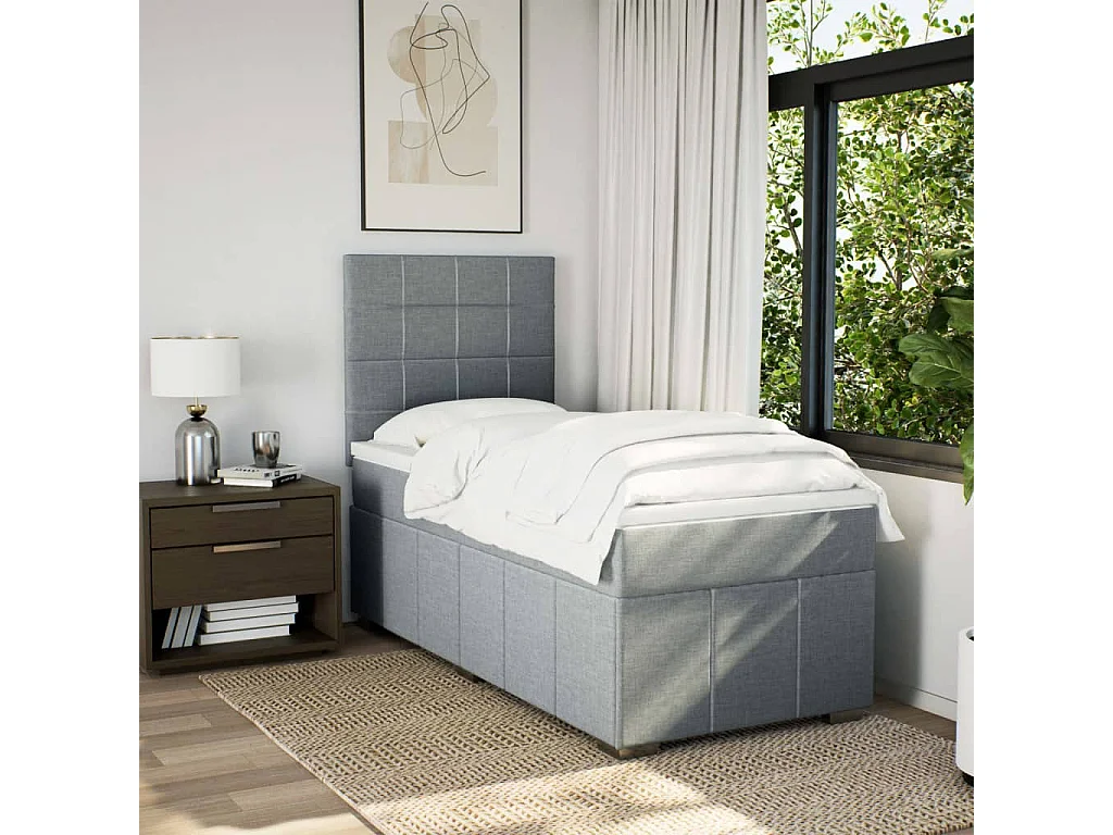 Cama com molas/colchão 80x200 cm tecido cinza-claro