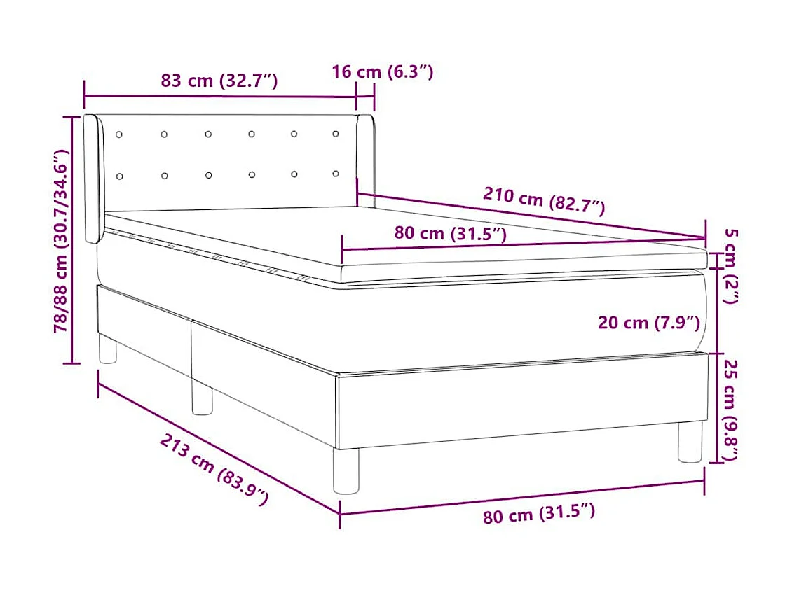 Boxspringbett mit Matratze Dunkelgrau 80x210 cm Samt