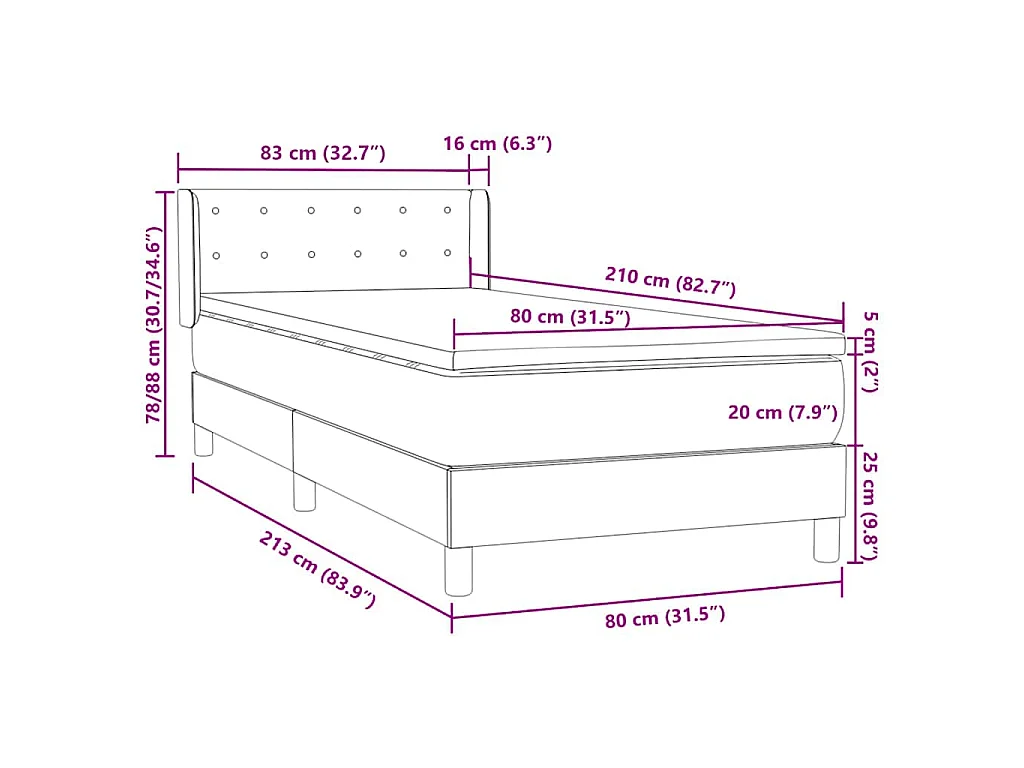 Giroletto a Molle con Materasso Grigio Scuro 80x210 cm Velluto