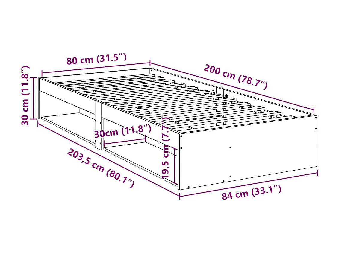Lit de jour sans matelas blanc 80x200 cm bois de pin massif