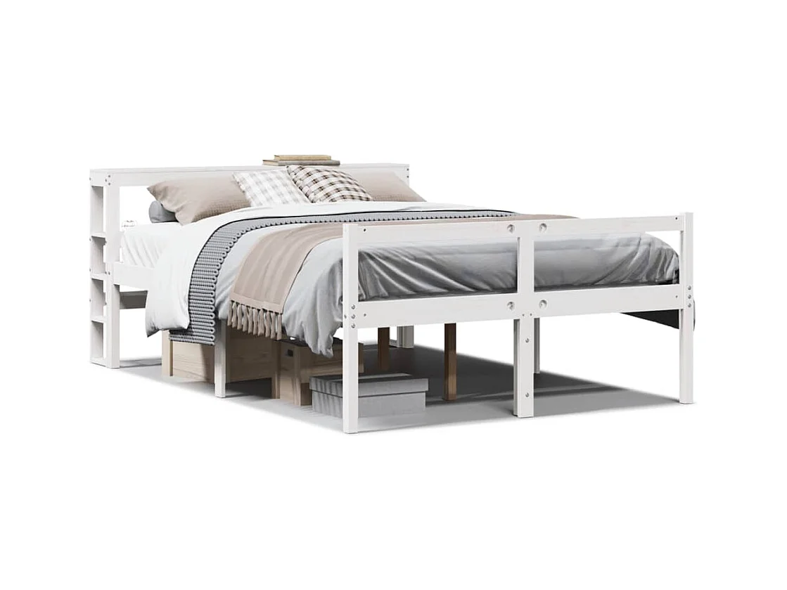 Seniorenbed met hoofdbord massief grenenhout wit 135x190 cm