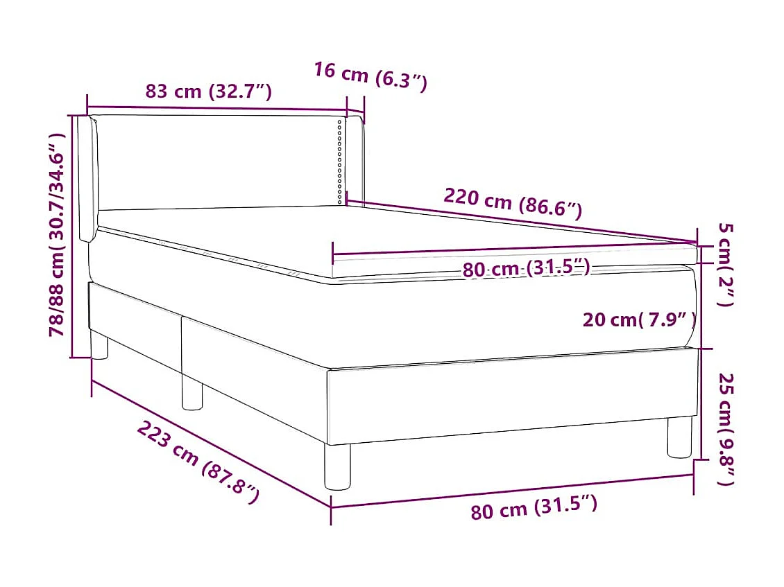 Boxspringbett mit Matratze Schwarz 80x220 cm Samt