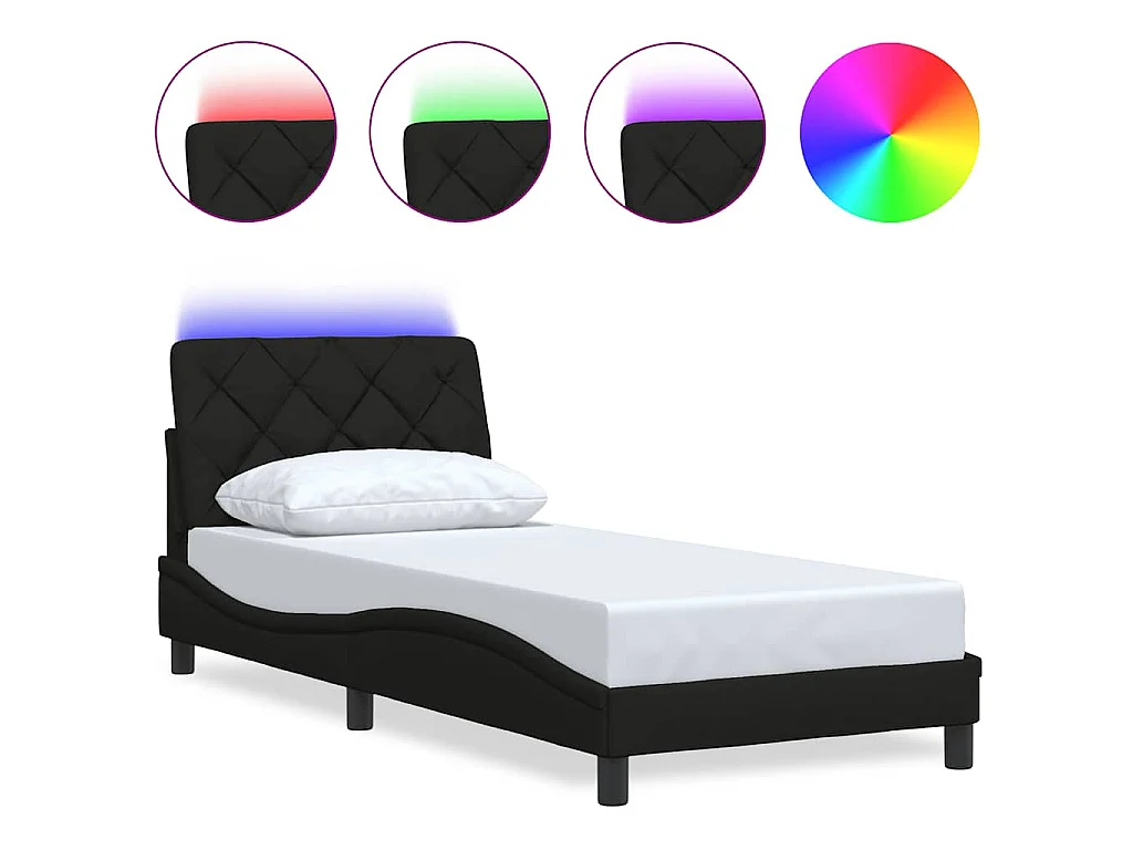 Estrutura de cama com LED sem colchão 80x200 cm tecido preto