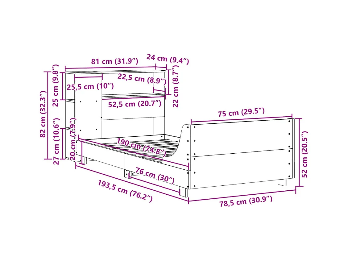Cadre de lit sans matelas blanc 75x190 cm bois de pin massif