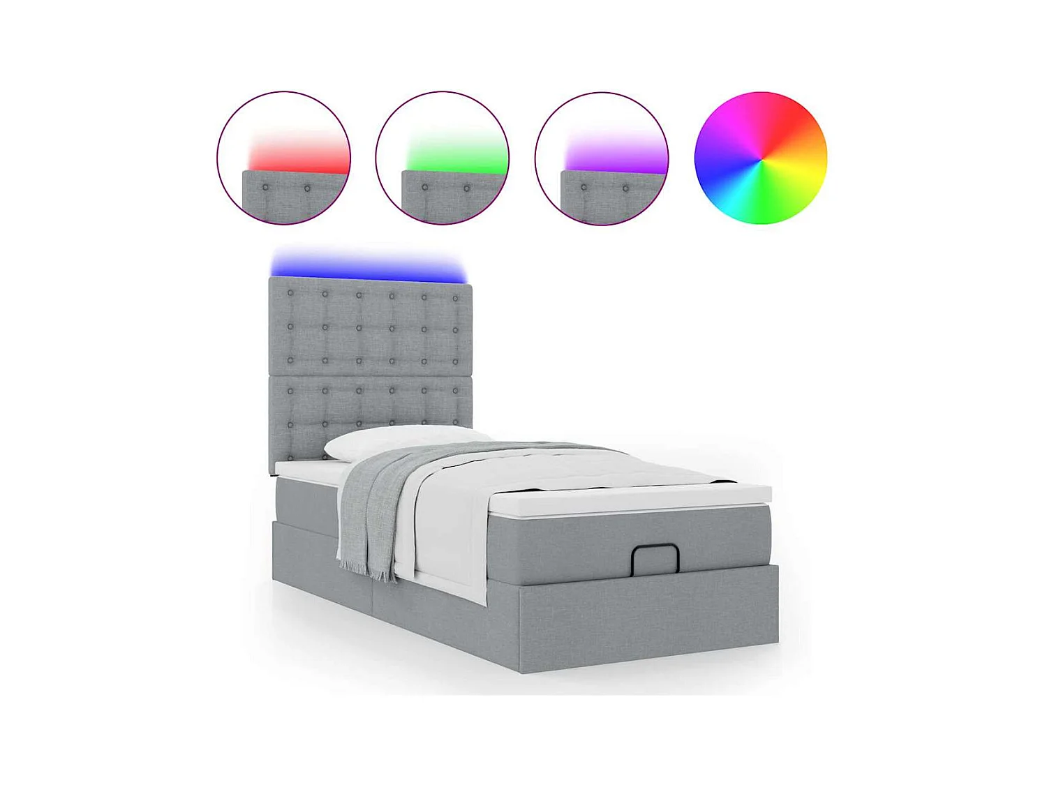 Lit ottoman avec matelas et LED Gris clair 80x200cm tissu