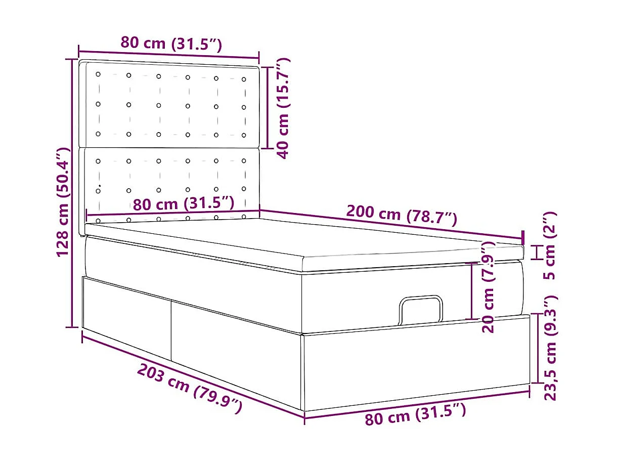 Pouf Letto con Materasso e LED Grigio Chiaro 80x200cm Tessuto