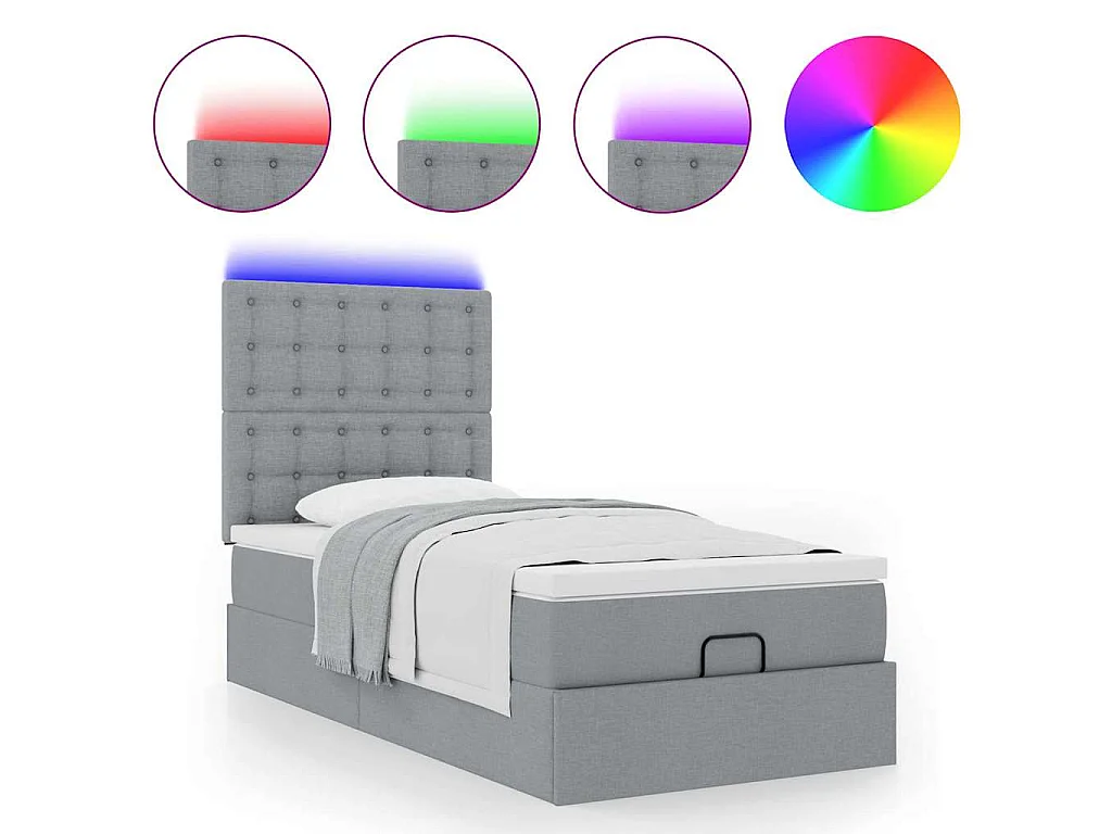 Lit ottoman avec matelas et LED Gris clair 80x200cm tissu