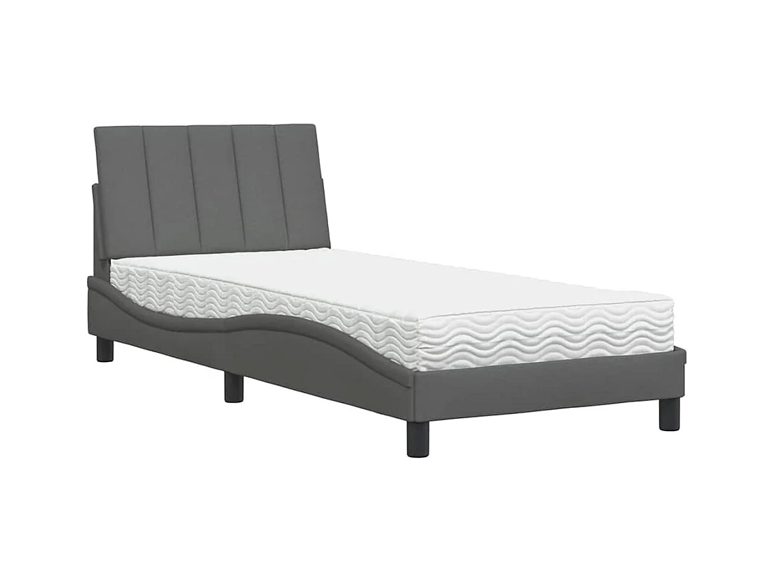 Lit avec matelas Hanko gris foncé 80x200 cm tissu