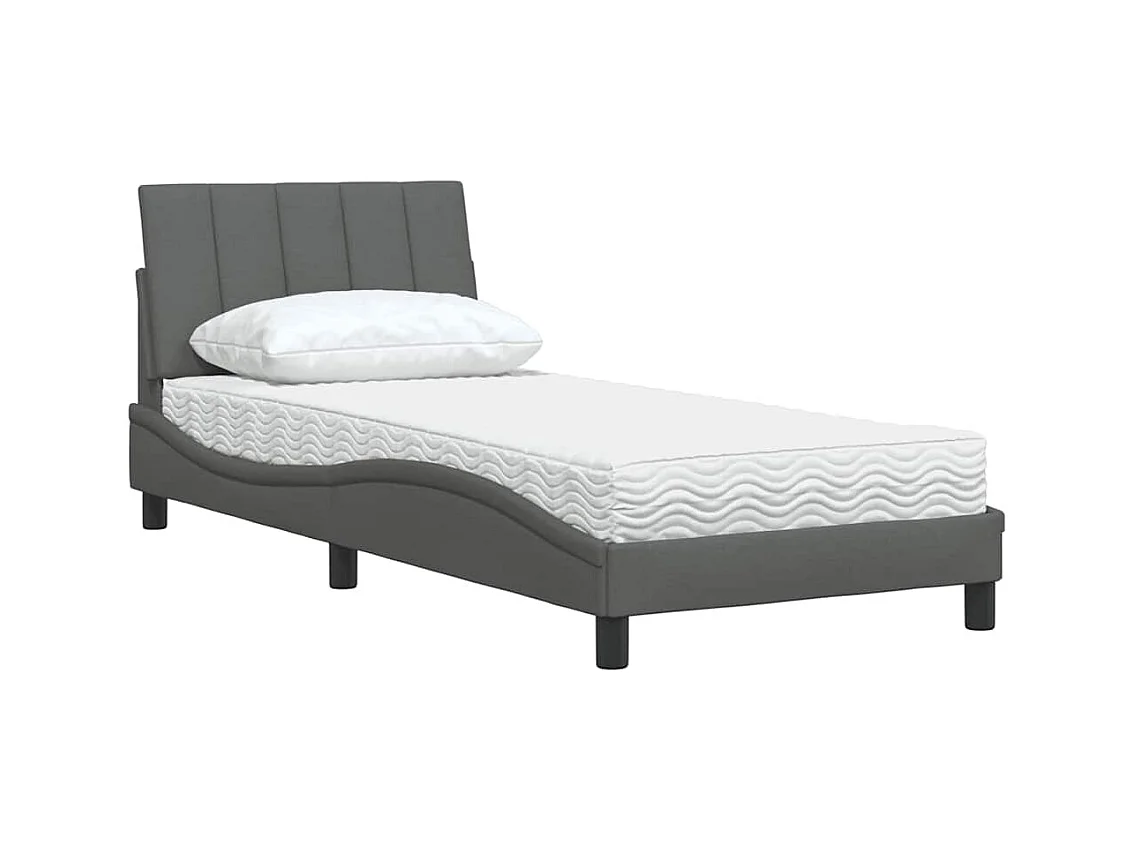 Lit avec matelas Hanko gris foncé 80x200 cm tissu