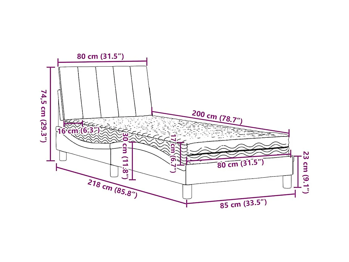 Bett mit Matratze "Hanko" Dunkelgrau 80x200 cm Stoff