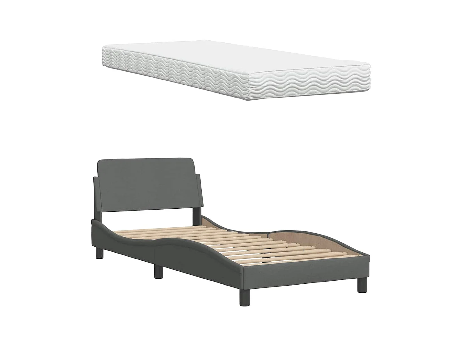 Bett mit Matratze "Hanko" Dunkelgrau 80x200 cm Stoff
