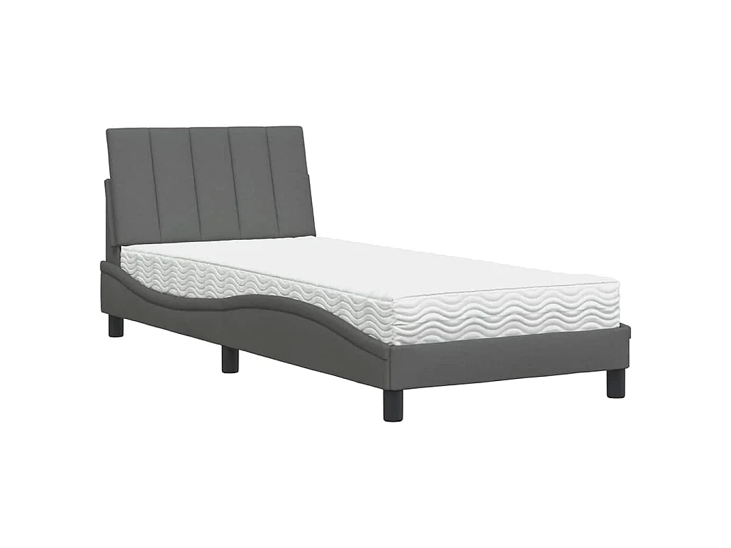 Lit avec matelas Hanko gris foncé 80x200 cm tissu