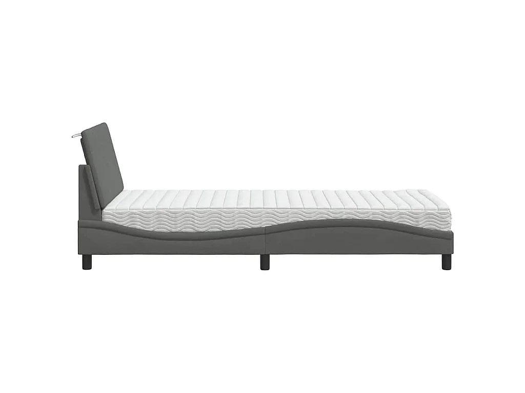 Lit avec matelas Hanko gris foncé 80x200 cm tissu