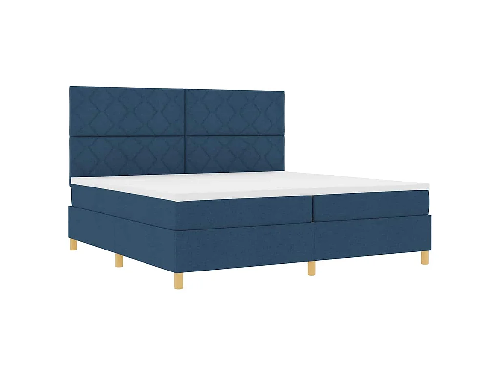 Lit à ressort LED avec tête de lit Bleu 200 x 200 cm tissu