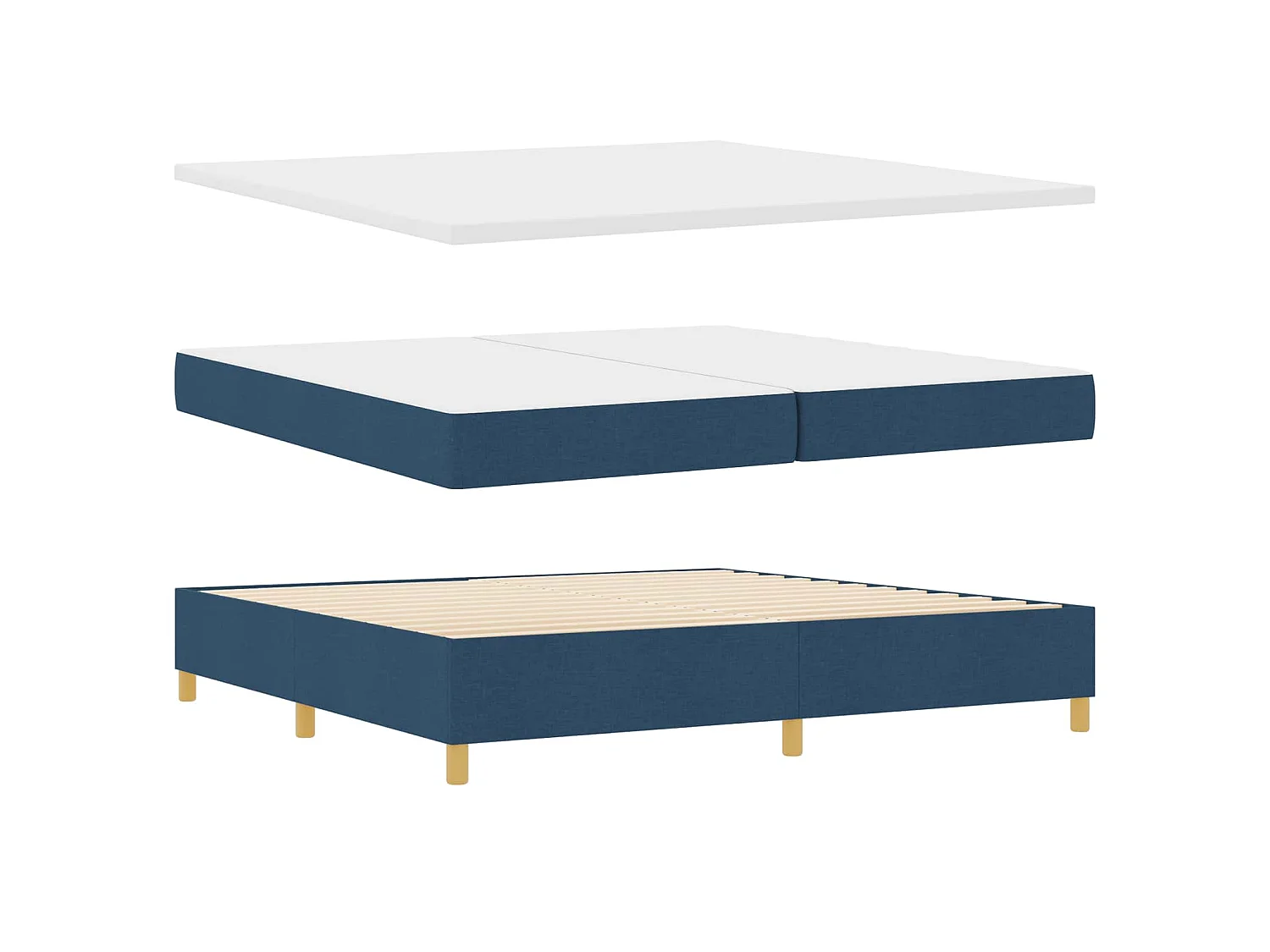 Lit à ressort LED avec tête de lit Bleu 200 x 200 cm tissu