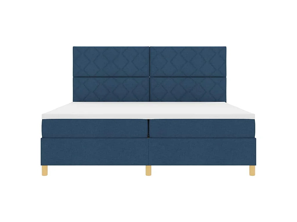 Lit à ressort LED avec tête de lit Bleu 200 x 200 cm tissu