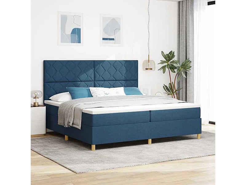 Cama Box Spring LED com colchão Azul 200 x 200 cm tecido