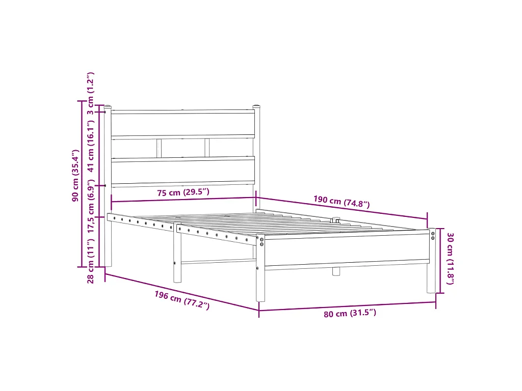 Cadre de lit sans matelas avec tête de lit chêne fumé 75x190 cm