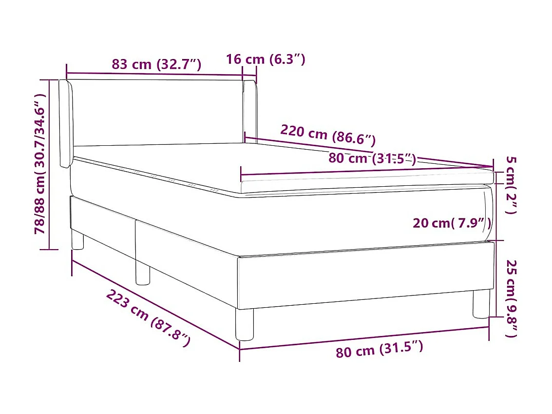 Boxspring met matras fluweel donkergrijs 80x220 cm
