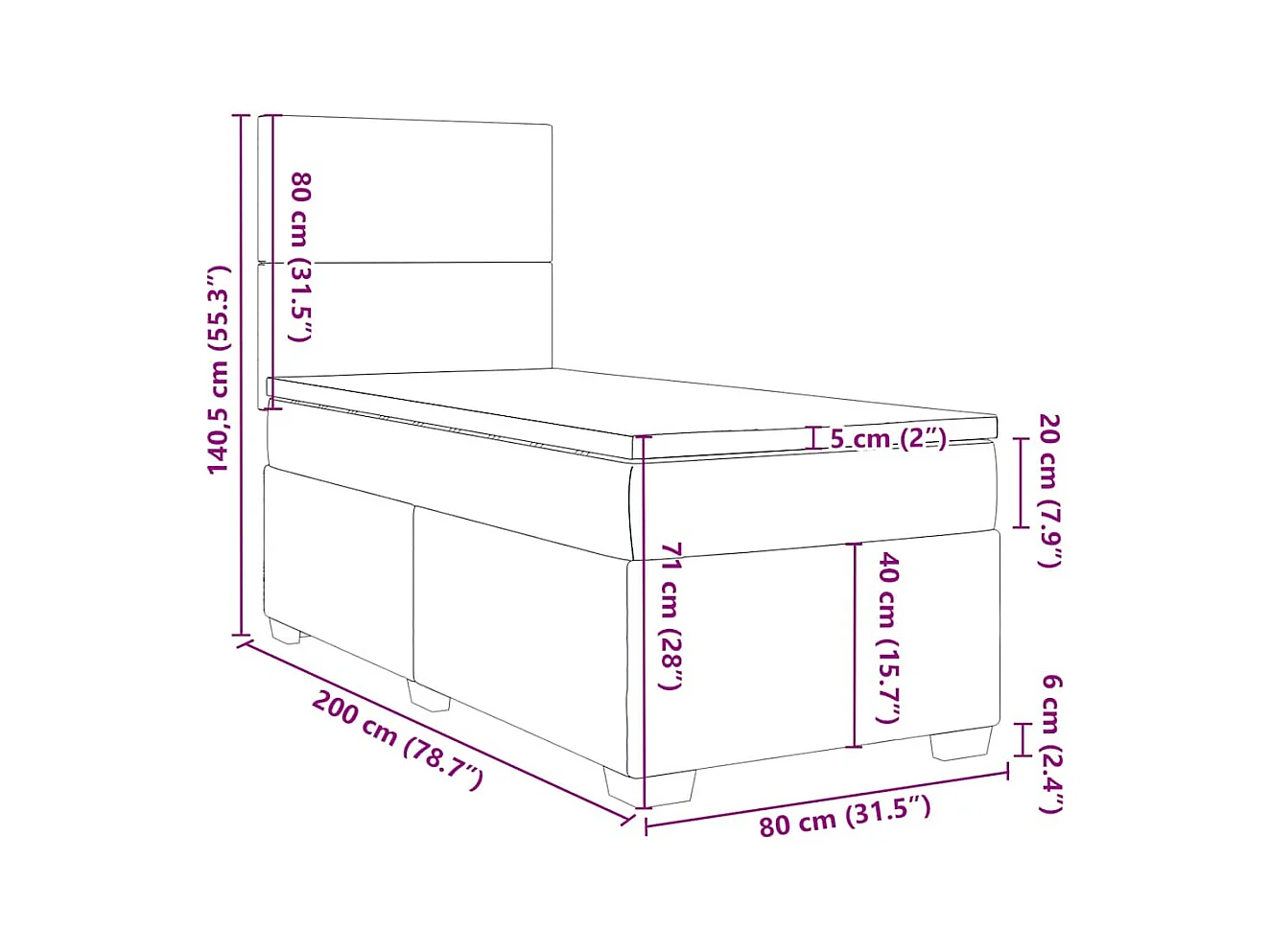 Sommier à lattes de lit et matelas Gris foncé 80x200 cm Velours