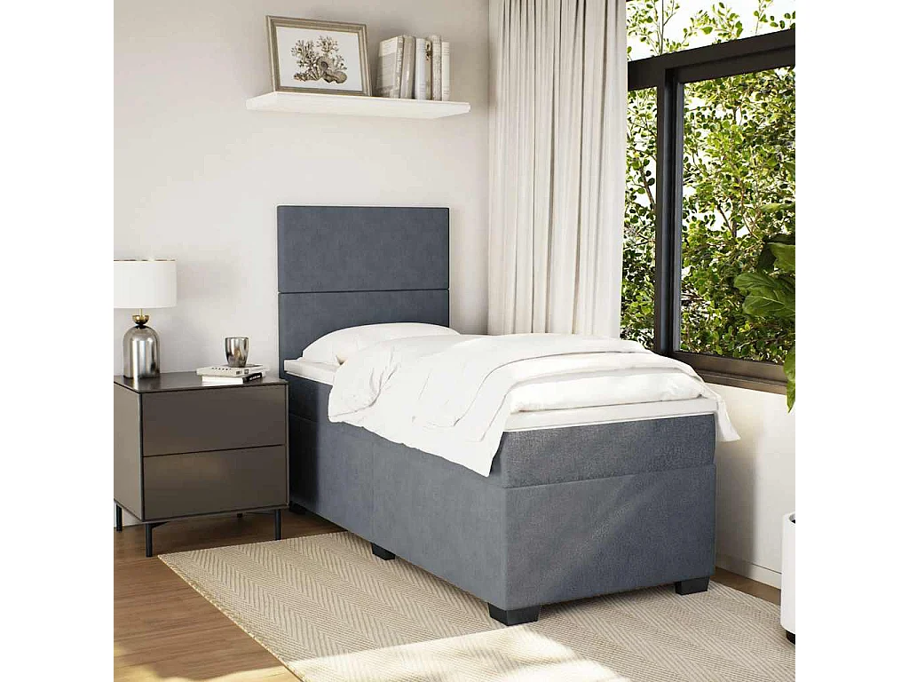 Cama box spring con colchón terciopelo gris oscuro 80x200 cm