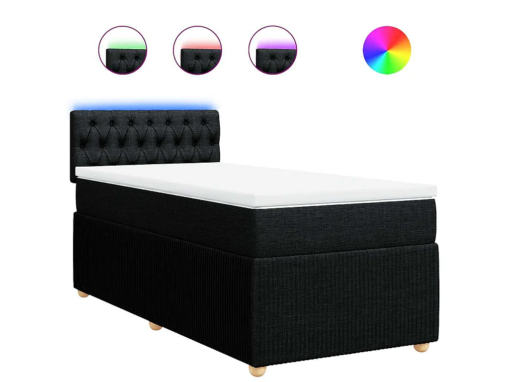 Cama box spring con colchón tela negro 80x200 cm