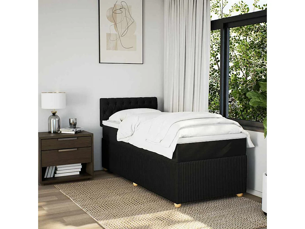 Cama box spring con colchón tela negro 80x200 cm