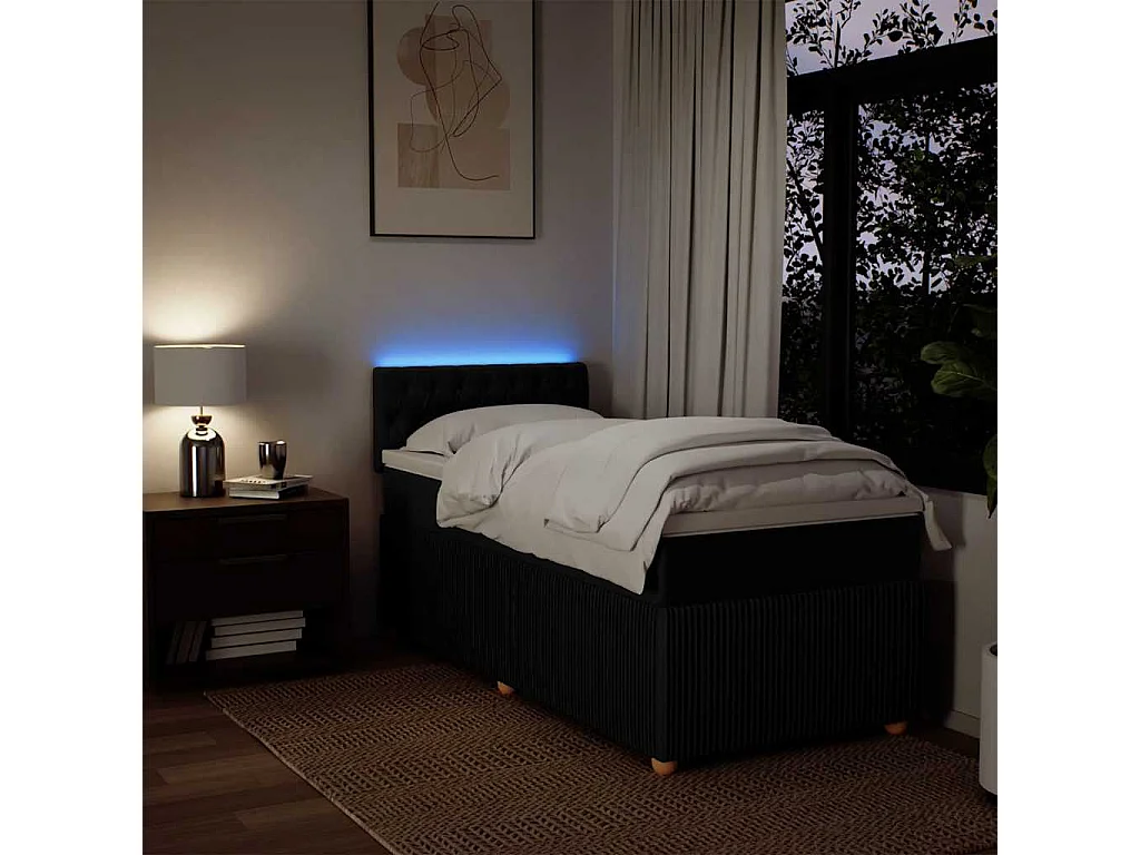 Cama box spring con colchón tela negro 80x200 cm