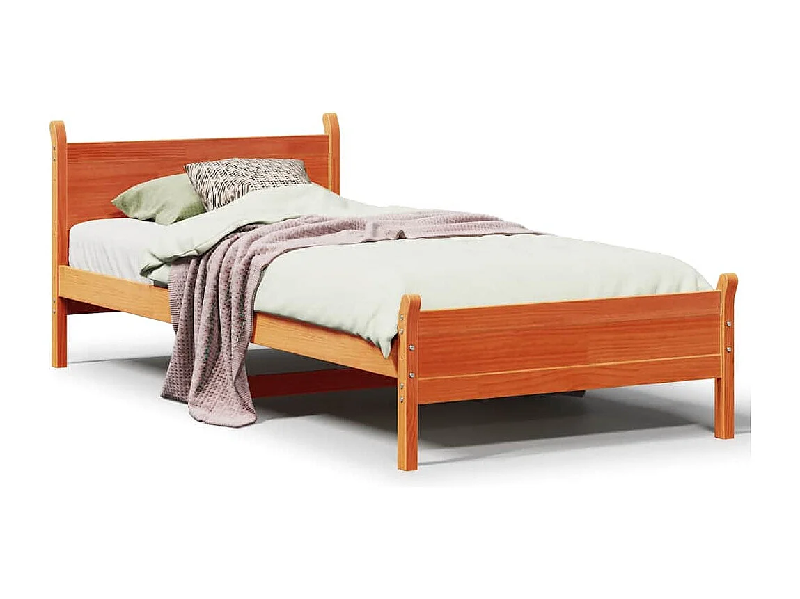 Cadre de lit sans matelas cire marron 75x190 cm bois pin massif