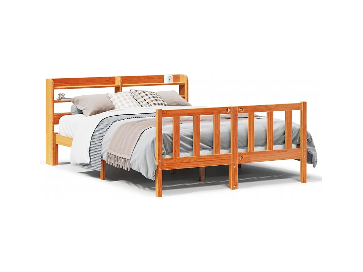 Cadre de lit et tête de lit sans matelas cire marron 135x190 cm