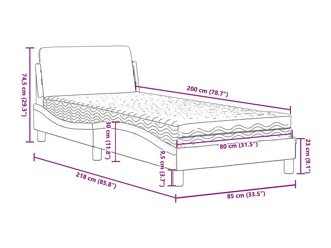 Lit avec matelas Dover crème 80x200 cm tissu