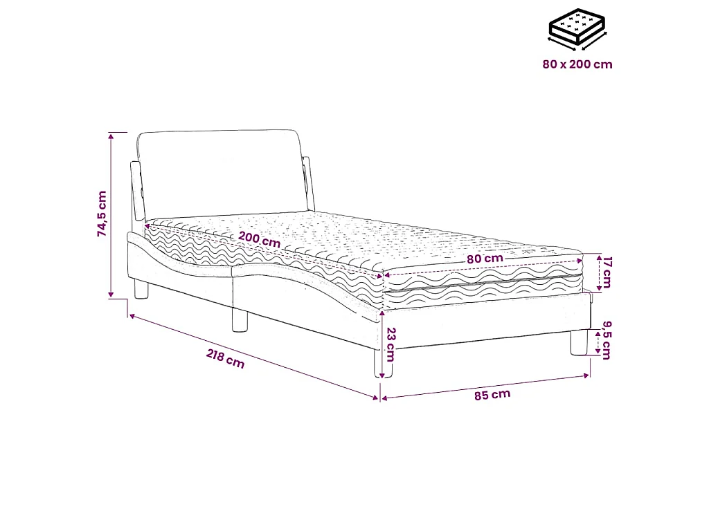 Bett mit Matratze "Dover" Creme 80x200 cm Stoff