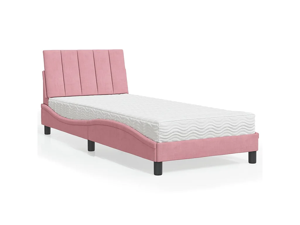 Bed met matras "Hanko" fluweel roze 80x200 cm