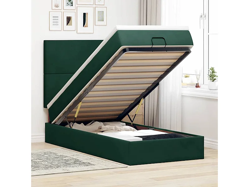 Cadre de lit ottoman avec matelas vert foncé 80x200 cm velours