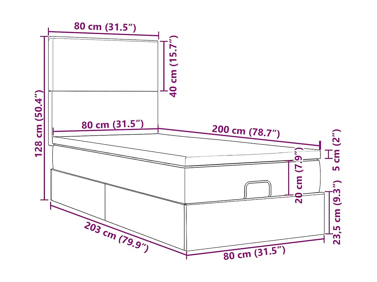 Cadre de lit ottoman avec matelas vert foncé 80x200 cm velours