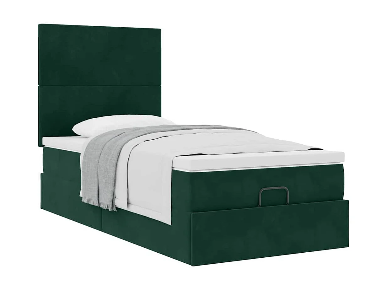 Cadre de lit ottoman avec matelas vert foncé 80x200 cm velours