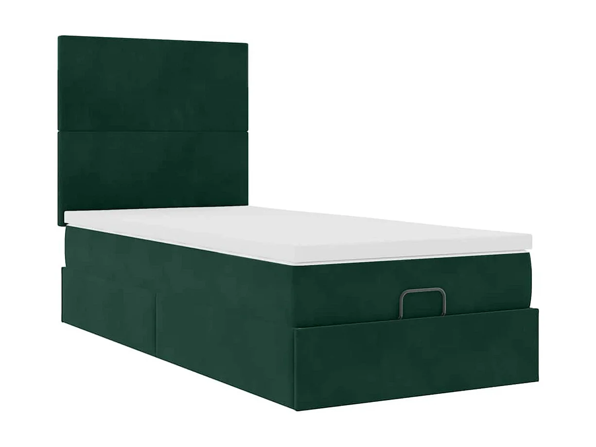 Cadre de lit ottoman avec matelas vert foncé 80x200 cm velours