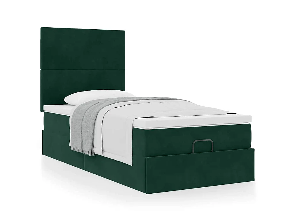 Estructura cama otomana colchones terciopelo verde oscuro