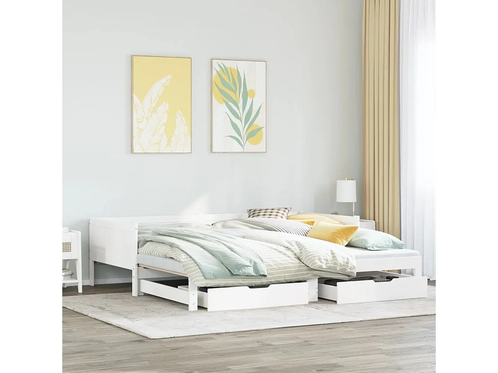 Lit de jour avec gigogne et tiroirs sans matelas blanc 80x200cm