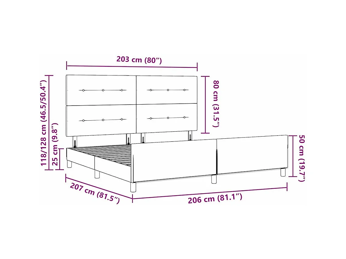 Struttura del letto Grigio scuro 200 x 200 cm Tessuto