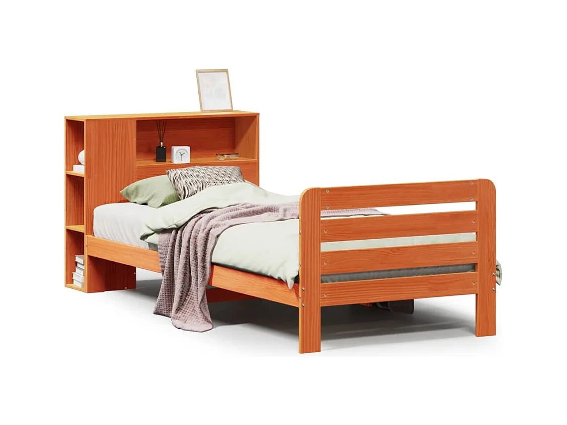 Cadre de lit sans matelas cire marron 75x190 cm bois pin massif