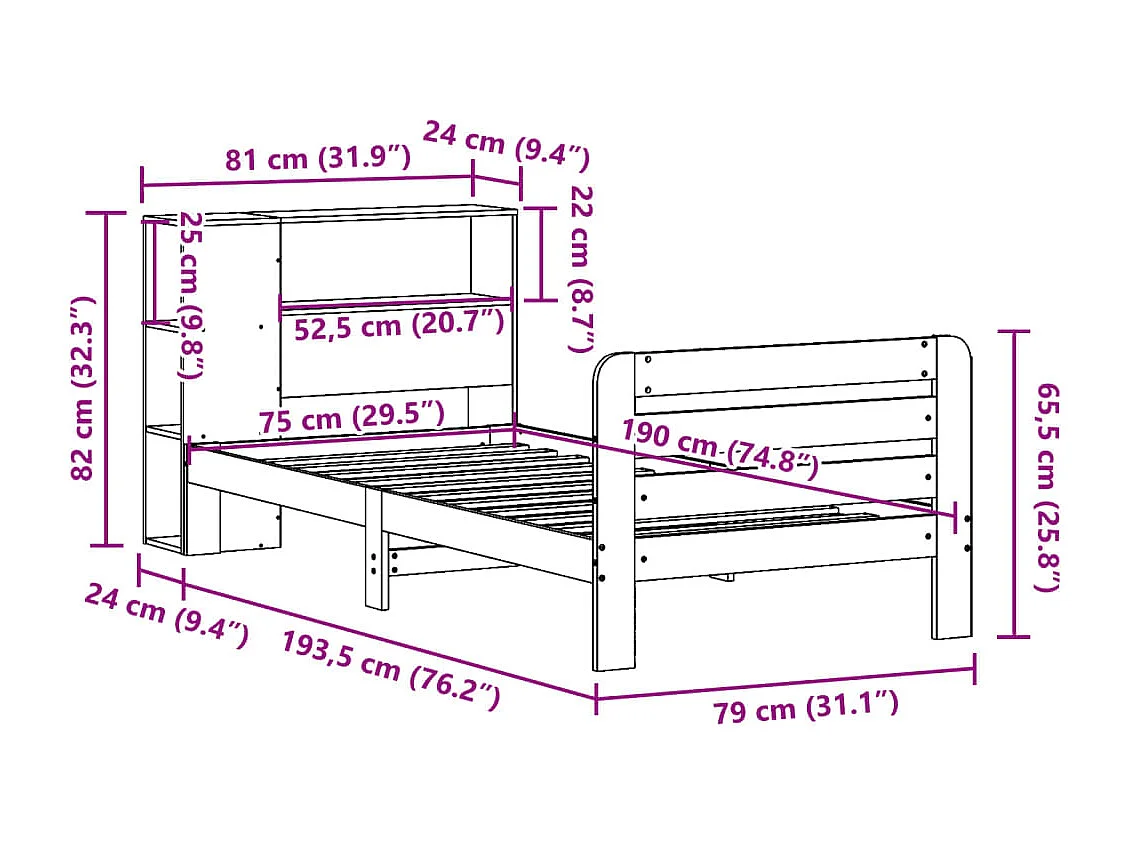 Massivholzbett ohne Matratze Wachsbraun 75x190 cm Kiefernholz