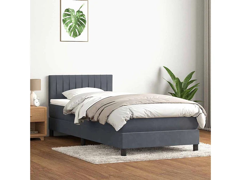Sommier à lattes de lit et matelas et LED gris foncé 80x210 cm velours